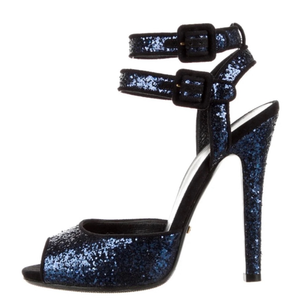 Gucci Black and Blue Glitter Stiletto Heels